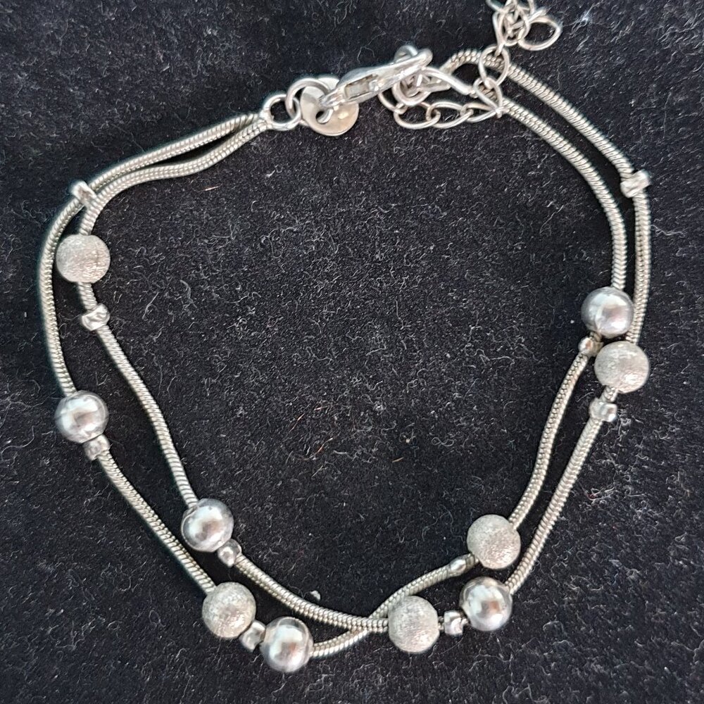 Vintage 925 Sterling Silver Two-Layer Beads Ball Bracelet – 8.75"
